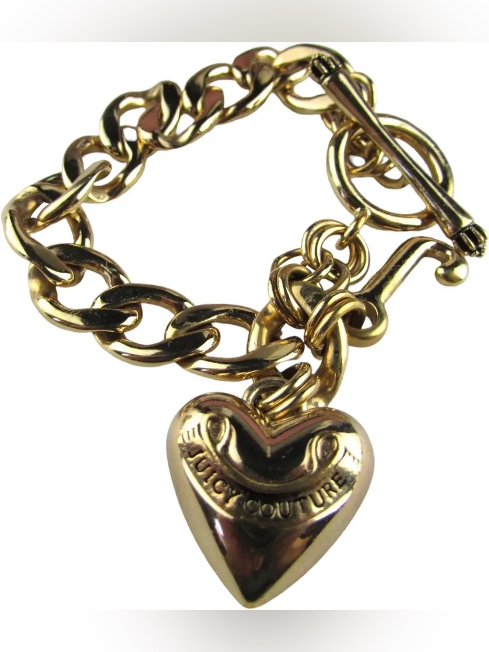 Vintage Y2K Juicy Couture Gold Heart Charm Toggle Chain Bracelet